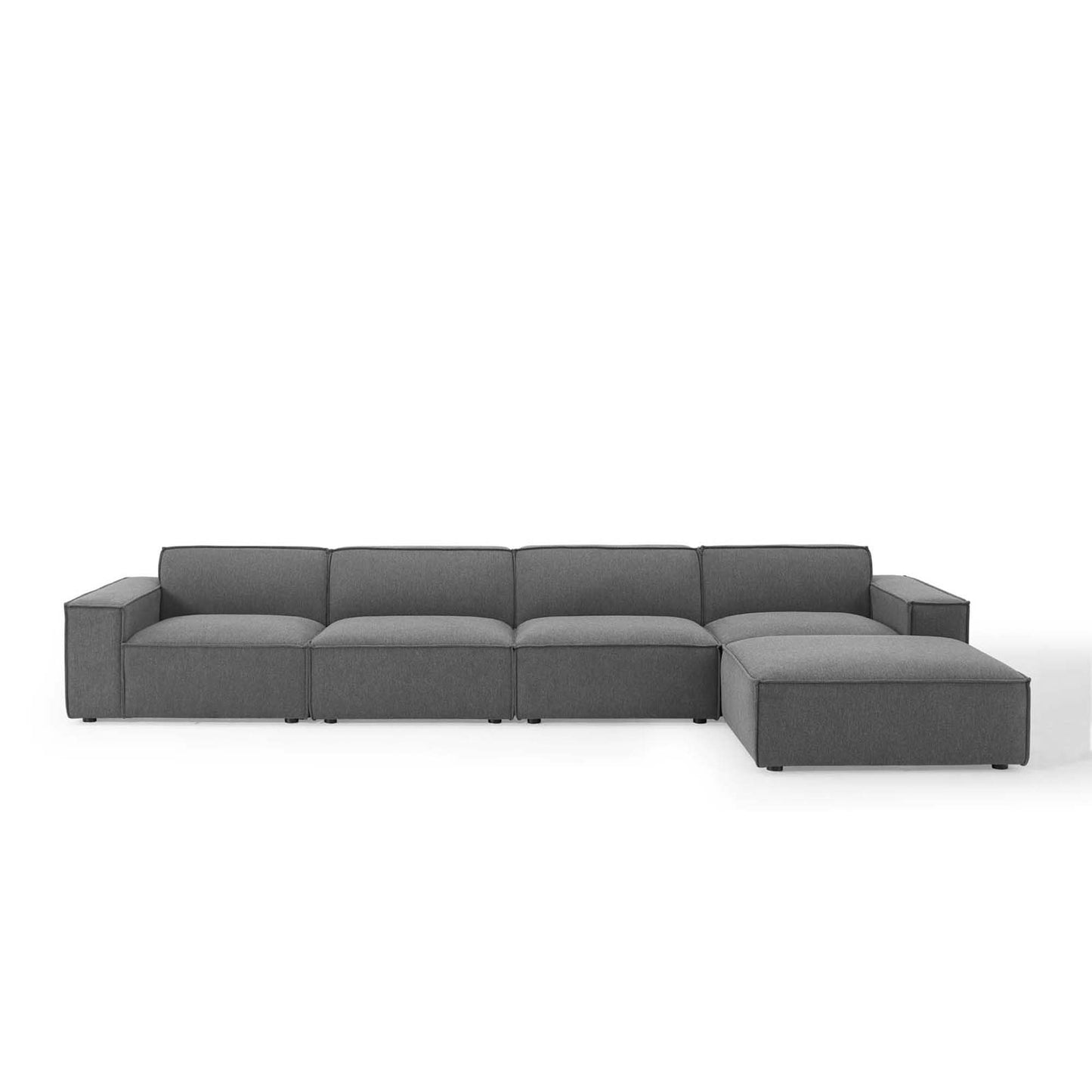 Brown fabric modular sectional sofa with right-side chaise and low-profile arms.