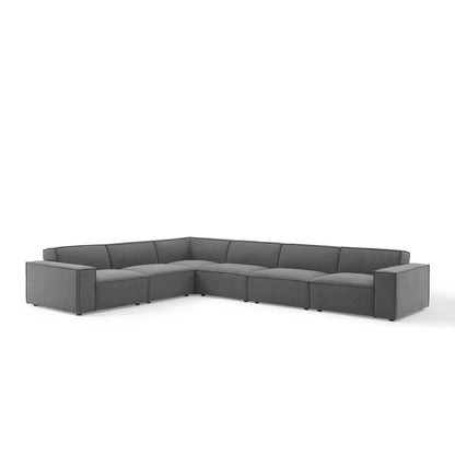 Brown modular fabric sectional sofa in an L-shape with low-profile cushions and metal legs.