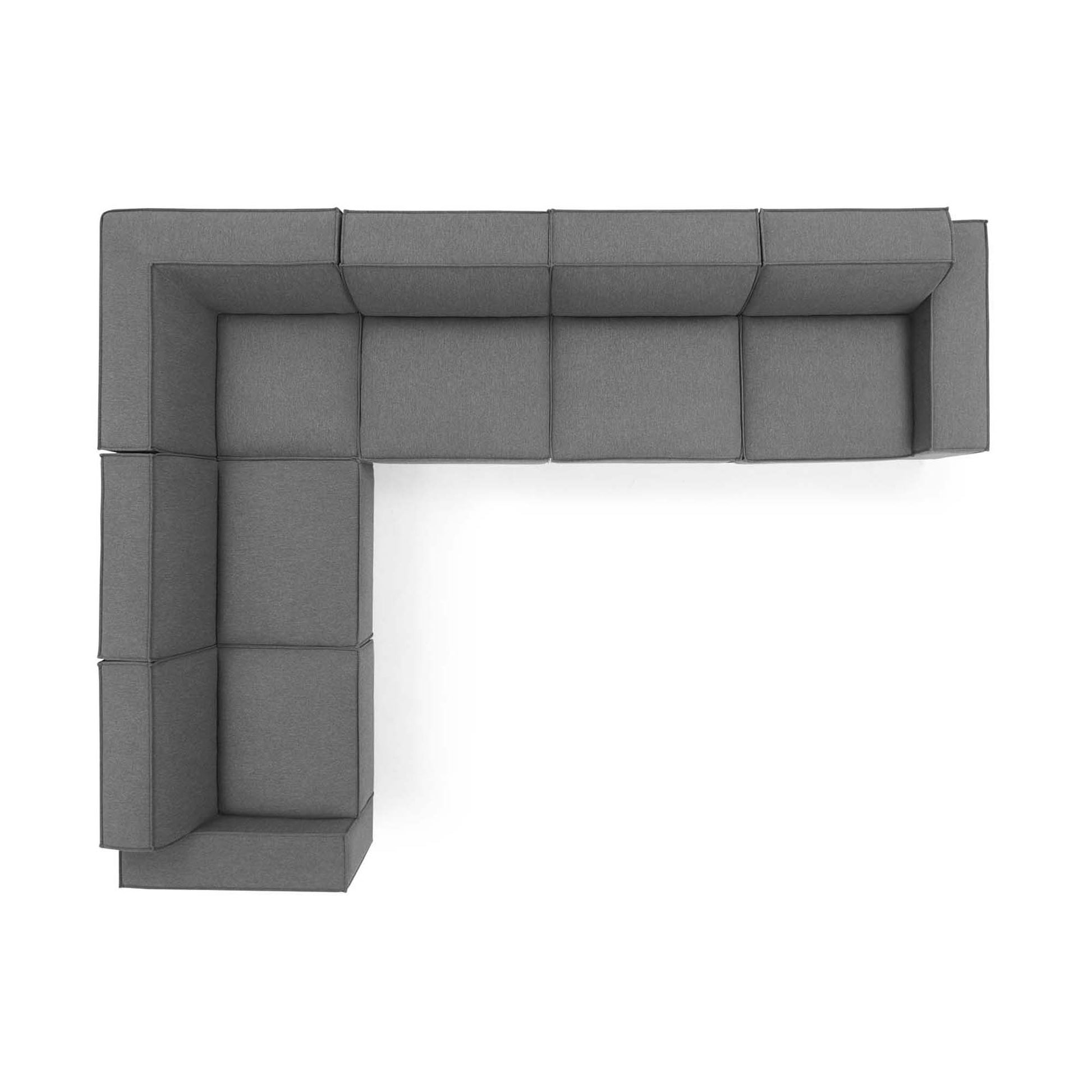 Brown modular L-shaped 6-piece sectional sofa with square cushions and fabric upholstery.