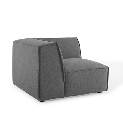 Brown fabric sectional sofa with wide cushioned seating and boxy arms, contemporary style.