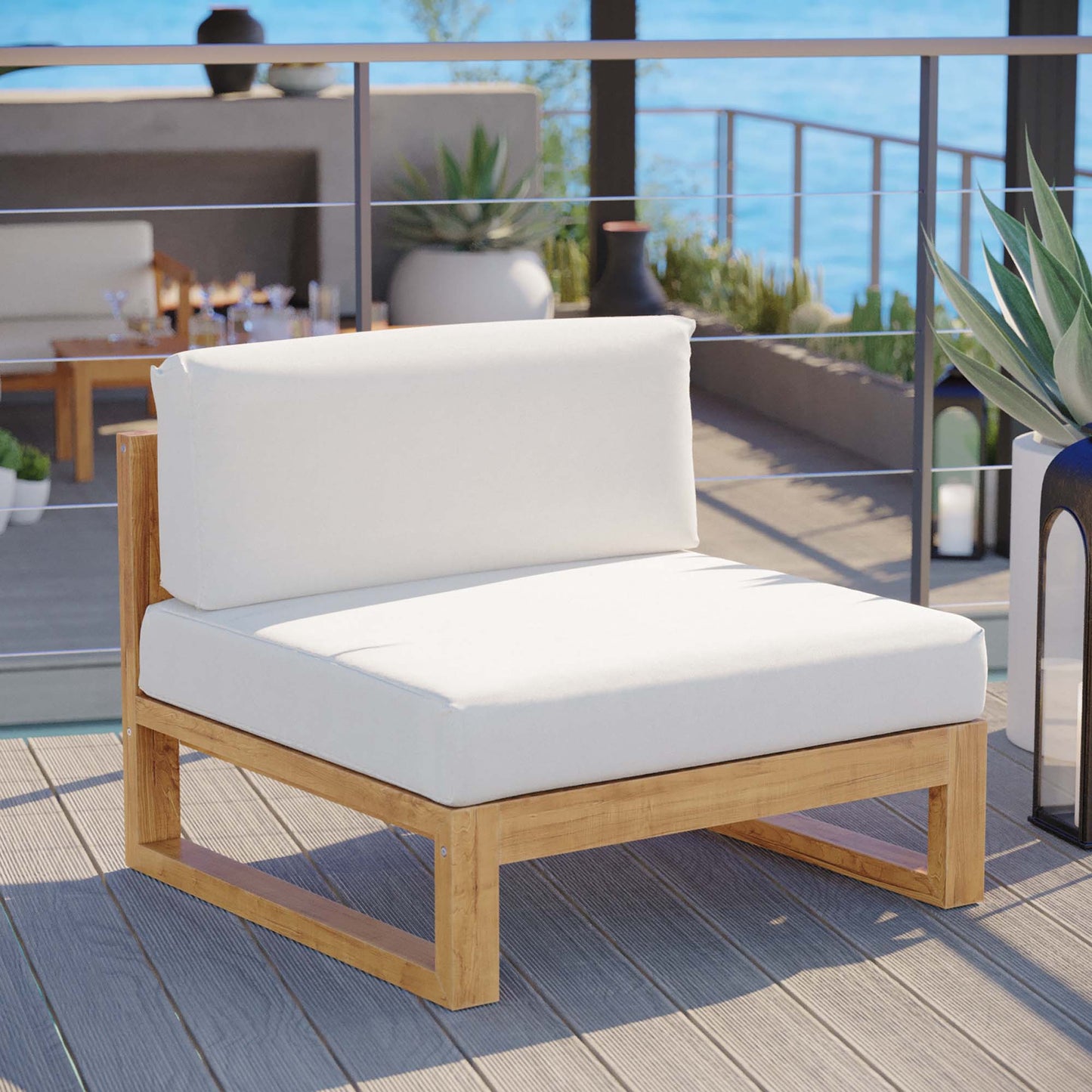 Modway - Upland Outdoor Patio Teak Wood Armless Chair by Modway  Outdoor Furniture Sofa Sectionals White - EEI-4125-NAT-WHI