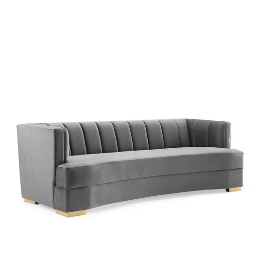 Modway Outlet Encompass Channel Tufted Performance Velvet Curved Sofa by Modway  Living Room Furniture Gray - EEI-4134-GRY