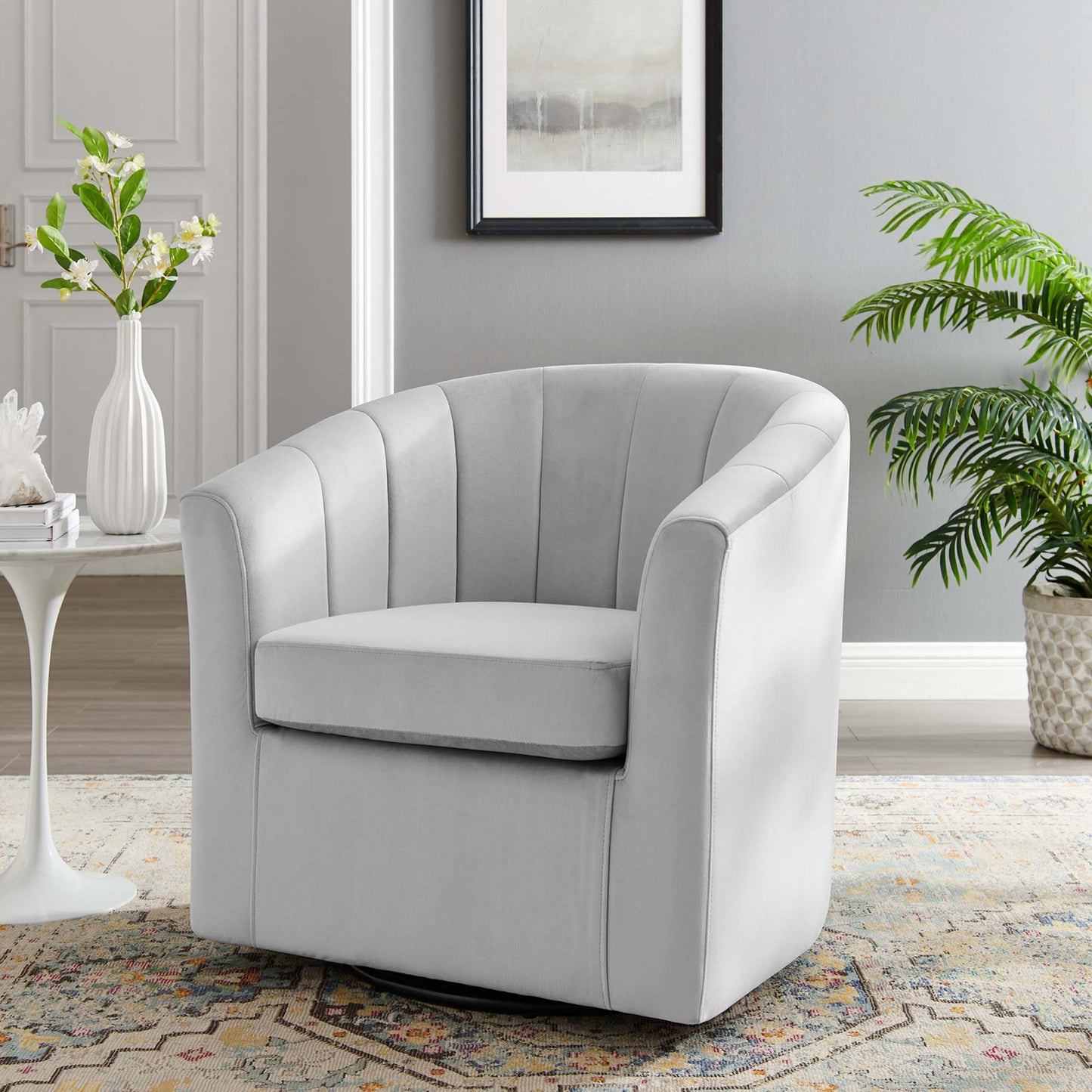 Modway - Prospect Performance Velvet Swivel Armchair by Modway  Living Room Sofas and Armchairs Gray - EEI-4139-LGR
