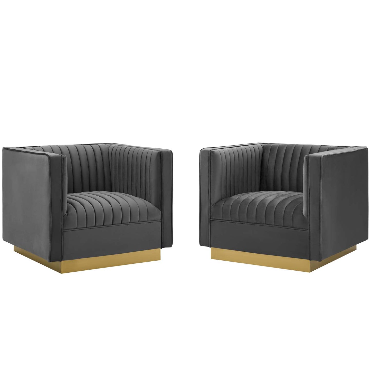 Modway - Sanguine Vertical Channel Tufted Upholstered Performance Velvet Armchair Set of 2 by Modway  Living Room Sofas and Armchairs Gray - EEI-4145-GRY
