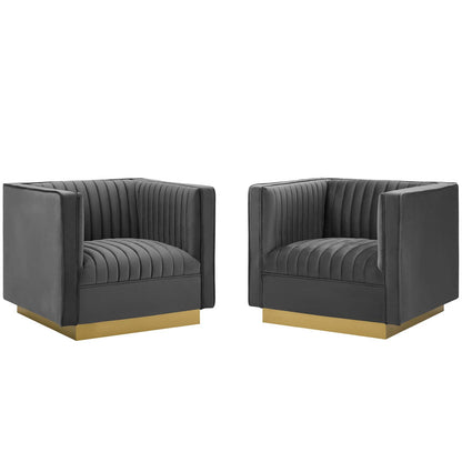 Modway - Sanguine Vertical Channel Tufted Upholstered Performance Velvet Armchair Set of 2 by Modway  Living Room Sofas and Armchairs Gray - EEI-4145-GRY