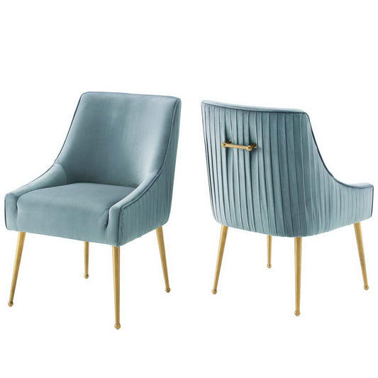 Modway - Discern Pleated Back Upholstered Performance Velvet Dining Chair Set of 2 by Modway  Bar and Dining Dining Chairs Blue - EEI-4149-LBU