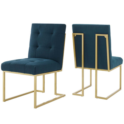 Modway Outlet Privy Gold Stainless Steel Upholstered Fabric Dining Accent Chair Set of 2 by Modway  Bar and Dining Furniture Gold Azure - EEI-4151-GLD-AZU