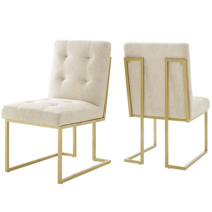 Modway - Privy Gold Stainless Steel Upholstered Fabric Dining Accent Chair Set of 2 by Modway  Bar and Dining Dining Chairs Oatmeal - EEI-4151-GLD-BEI