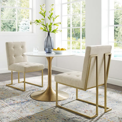 Modway - Privy Gold Stainless Steel Upholstered Fabric Dining Accent Chair Set of 2 by Modway  Bar and Dining Dining Chairs Oatmeal - EEI-4151-GLD-BEI
