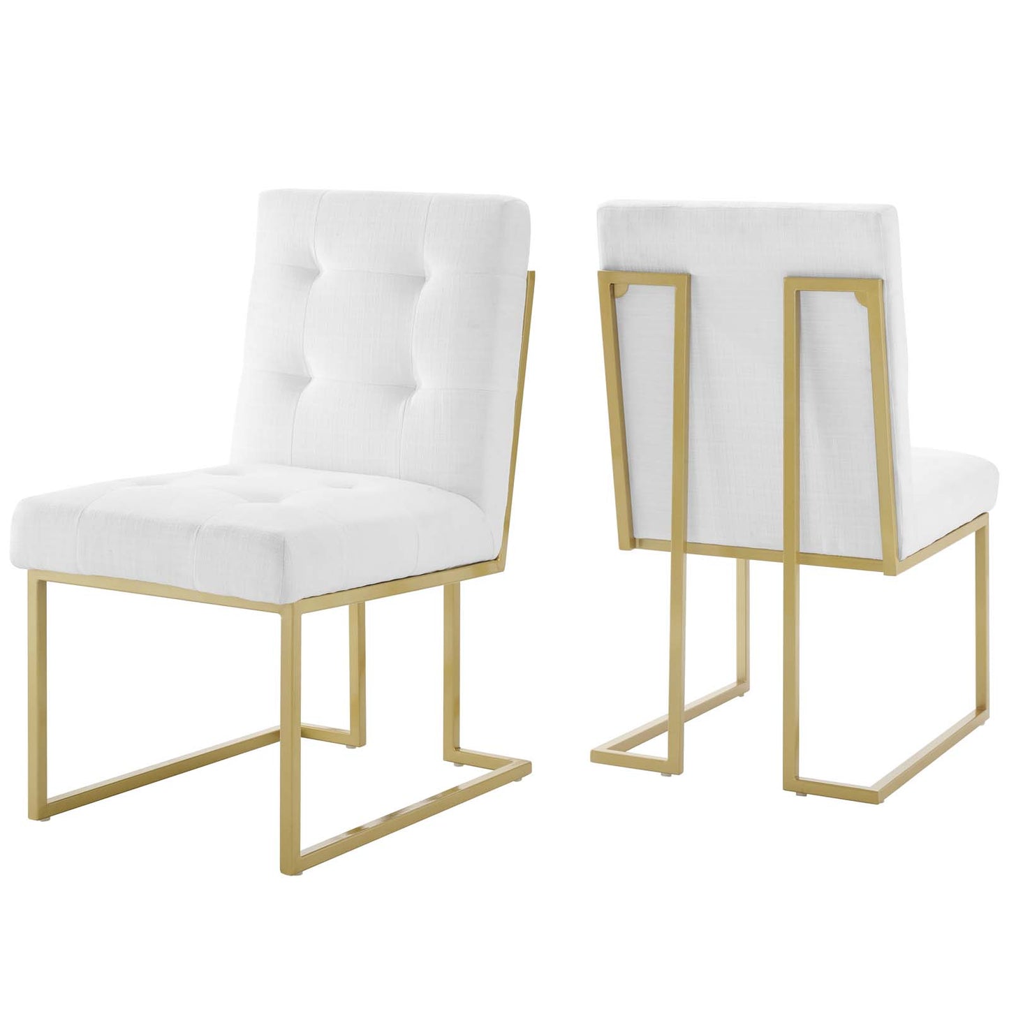 Modway Outlet Privy Gold Stainless Steel Upholstered Fabric Dining Accent Chair Set of 2 by Modway  Bar and Dining Furniture Gold White - EEI-4151-GLD-WHI