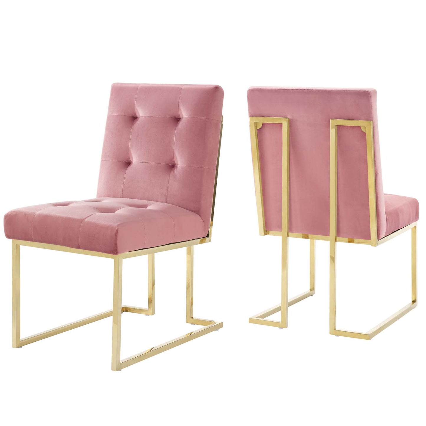 Modway Outlet Privy Gold Stainless Steel Performance Velvet Dining Chair Set of 2 by Modway  Bar and Dining Furniture Gold Dusty Rose - EEI-4152-GLD-DUS