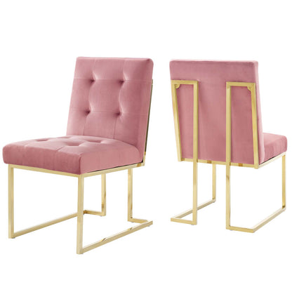 Modway Outlet Privy Gold Stainless Steel Performance Velvet Dining Chair Set of 2 by Modway  Bar and Dining Furniture Gold Dusty Rose - EEI-4152-GLD-DUS