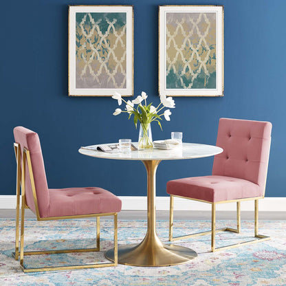 Modway Outlet Privy Gold Stainless Steel Performance Velvet Dining Chair Set of 2 by Modway  Bar and Dining Furniture Gold Dusty Rose - EEI-4152-GLD-DUS