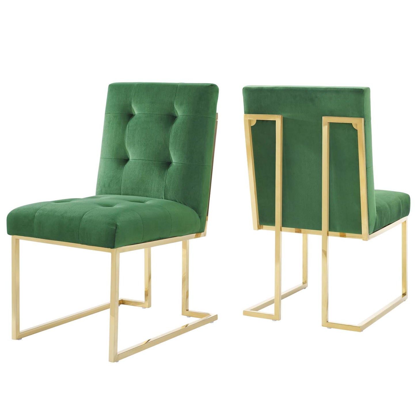 Modway Outlet Privy Gold Stainless Steel Performance Velvet Dining Chair Set of 2 by Modway  Bar and Dining Furniture Gold Emerald - EEI-4152-GLD-EME