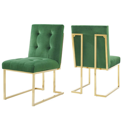 Modway Outlet Privy Gold Stainless Steel Performance Velvet Dining Chair Set of 2 by Modway  Bar and Dining Furniture Gold Emerald - EEI-4152-GLD-EME