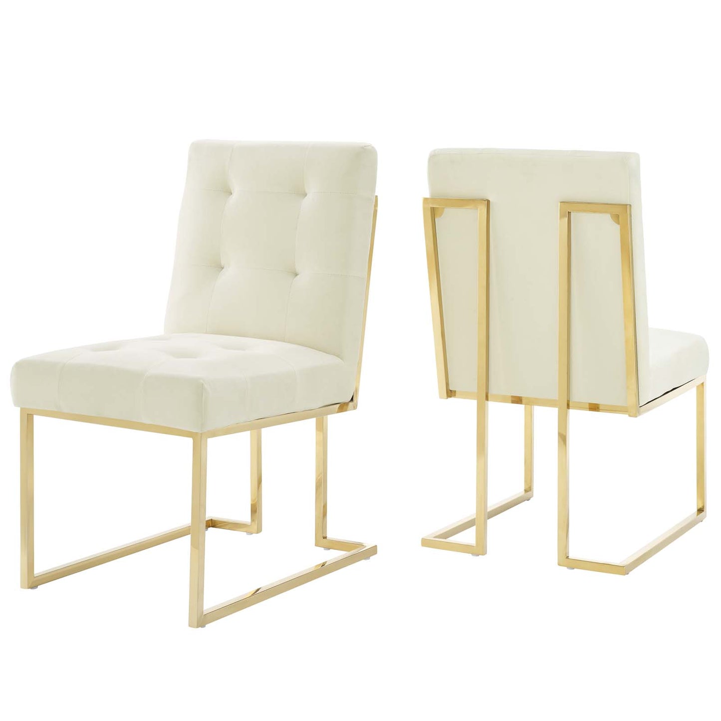 Modway Outlet Privy Gold Stainless Steel Performance Velvet Dining Chair Set of 2 by Modway  Bar and Dining Furniture Gold Ivory - EEI-4152-GLD-IVO