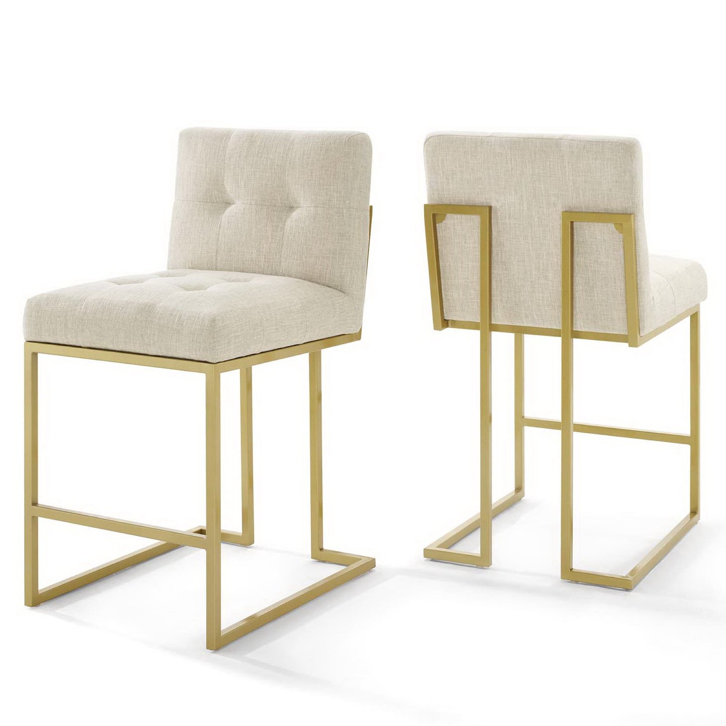 Modway - Privy Gold Stainless Steel Upholstered Fabric Counter Stool Set of 2 by Modway  Bar and Dining Dining Chairs Oatmeal - EEI-4154-GLD-BEI