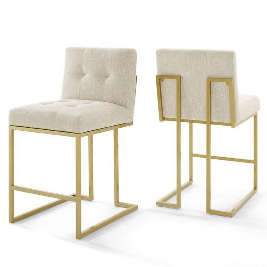 Modway - Privy Gold Stainless Steel Upholstered Fabric Counter Stool Set of 2 by Modway  Bar and Dining Dining Chairs Oatmeal - EEI-4154-GLD-BEI