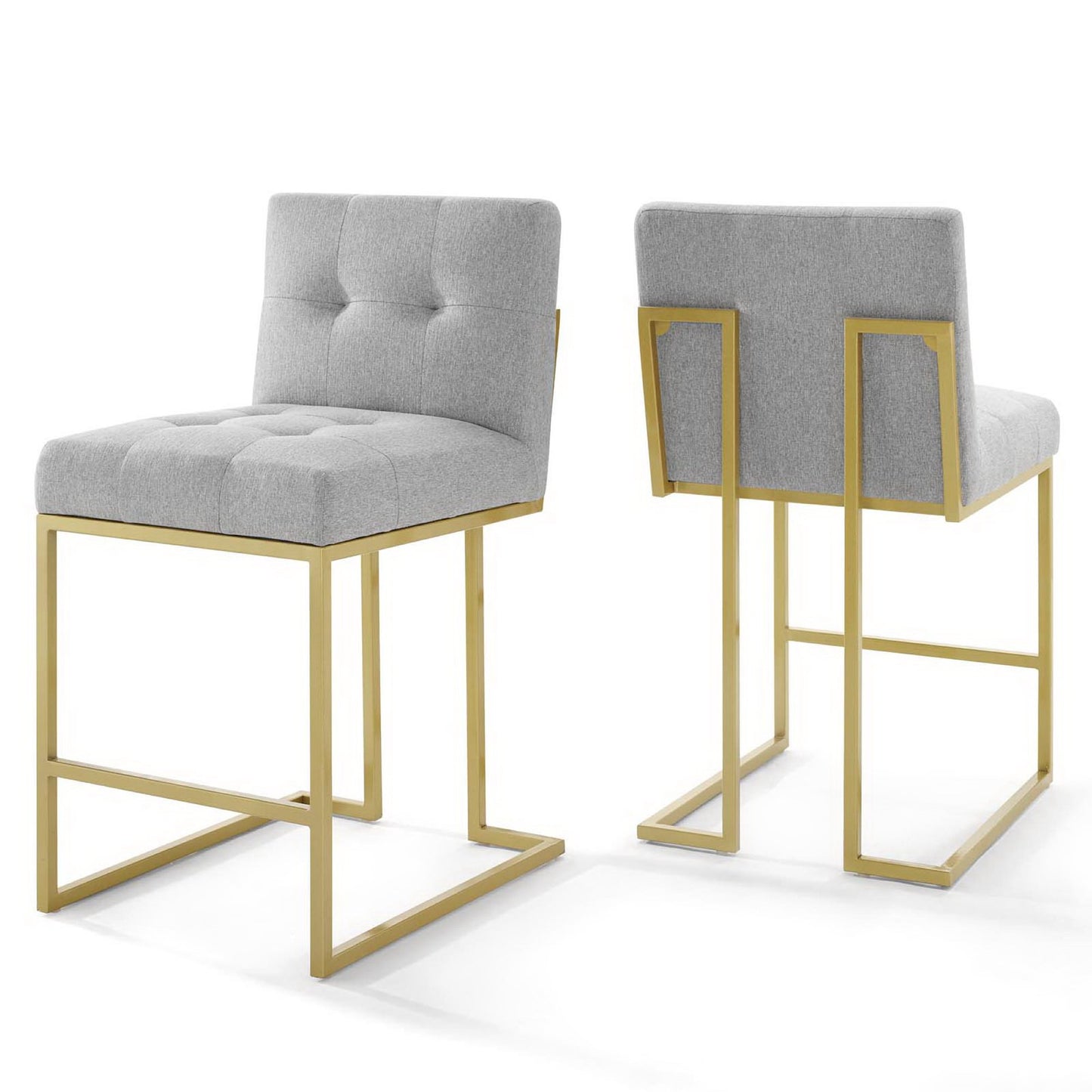 Modway - Privy Gold Stainless Steel Upholstered Fabric Counter Stool Set of 2 by Modway  Bar and Dining Dining Chairs Gray - EEI-4154-GLD-LGR