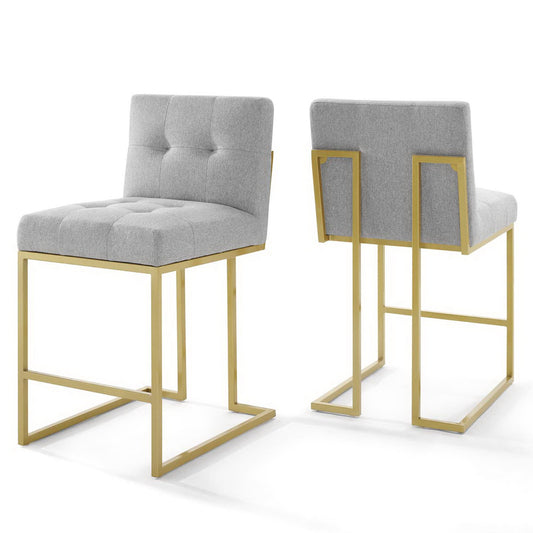 Modway - Privy Gold Stainless Steel Upholstered Fabric Counter Stool Set of 2 by Modway  Bar and Dining Dining Chairs Gray - EEI-4154-GLD-LGR