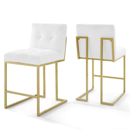 Modway - Privy Gold Stainless Steel Upholstered Fabric Counter Stool Set of 2 by Modway  Bar and Dining Dining Chairs White - EEI-4154-GLD-WHI