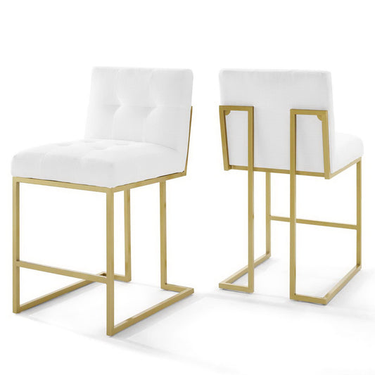 Modway - Privy Gold Stainless Steel Upholstered Fabric Counter Stool Set of 2 by Modway  Bar and Dining Dining Chairs White - EEI-4154-GLD-WHI
