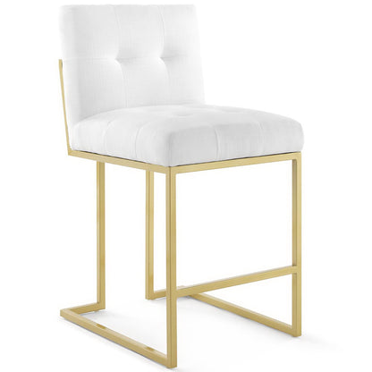 Modway - Privy Gold Stainless Steel Upholstered Fabric Counter Stool Set of 2 by Modway  Bar and Dining Dining Chairs White - EEI-4154-GLD-WHI