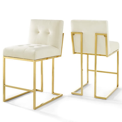 Modway - Privy Gold Stainless Steel Performance Velvet Counter Stool Set of 2 by Modway  Bar and Dining Bar and Counter Stools White - EEI-4155-GLD-IVO