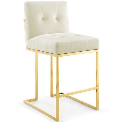 Modway - Privy Gold Stainless Steel Performance Velvet Counter Stool Set of 2 by Modway  Bar and Dining Bar and Counter Stools White - EEI-4155-GLD-IVO