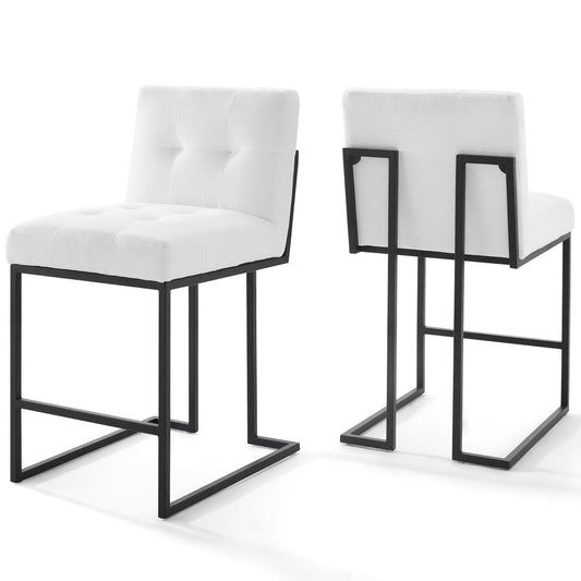 Modway - Privy Black Stainless Steel Upholstered Fabric Counter Stool Set of 2 by Modway  Bar and Dining Bar and Counter Stools White - EEI-4156-BLK-WHI
