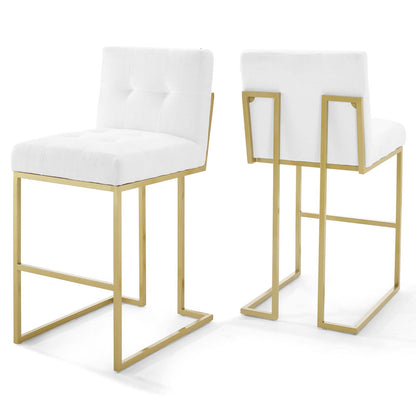Modway Outlet Privy Gold Stainless Steel Upholstered Fabric Bar Stool Set of 2 by Modway  Bar and Dining Furniture Gold White - EEI-4157-GLD-WHI