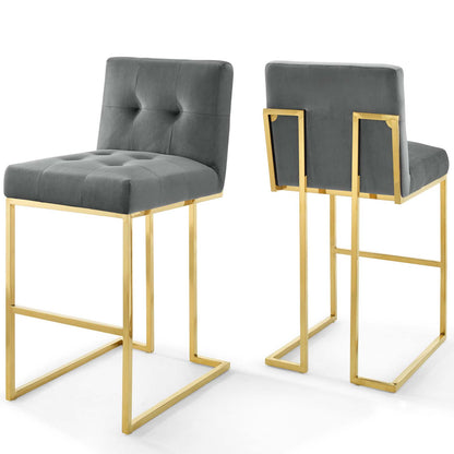 Modway Outlet Privy Gold Stainless Steel Performance Velvet Bar Stool Set of 2 by Modway  Bar and Dining Furniture Gold Charcoal - EEI-4158-GLD-CHA