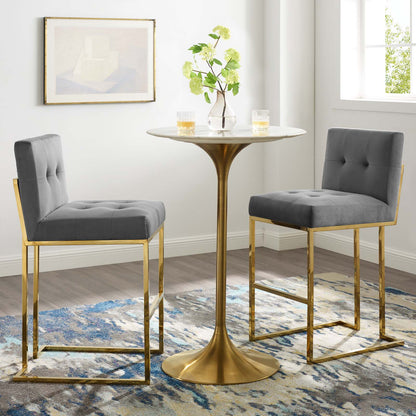 Modway Outlet Privy Gold Stainless Steel Performance Velvet Bar Stool Set of 2 by Modway  Bar and Dining Furniture Gold Charcoal - EEI-4158-GLD-CHA