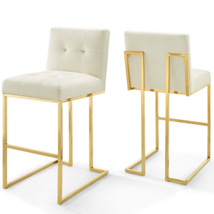 Modway Outlet Privy Gold Stainless Steel Performance Velvet Bar Stool Set of 2 by Modway  Bar and Dining Furniture Gold Ivory - EEI-4158-GLD-IVO