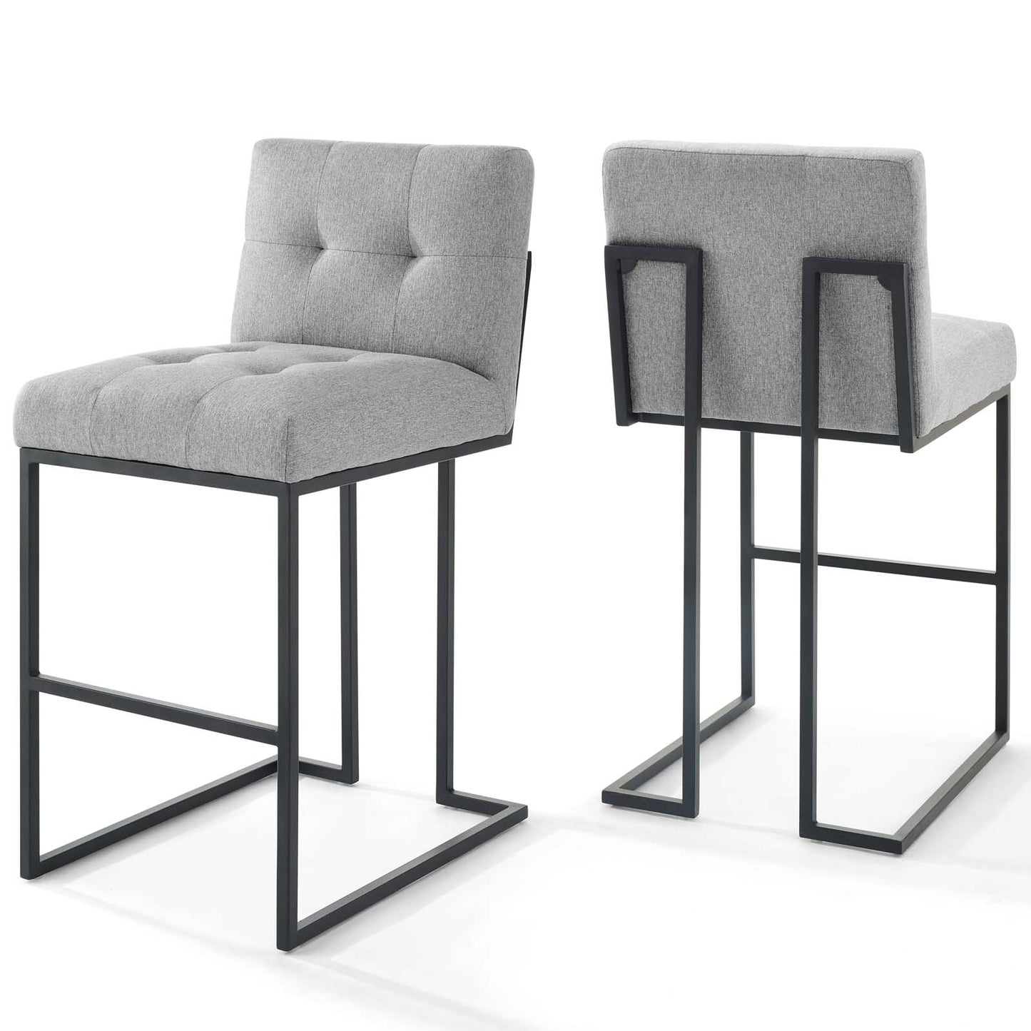 Modway Outlet Privy Black Stainless Steel Upholstered Fabric Bar Stool Set of 2 by Modway  Bar and Dining Furniture Black Light Gray - EEI-4159-BLK-LGR