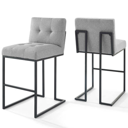 Modway Outlet Privy Black Stainless Steel Upholstered Fabric Bar Stool Set of 2 by Modway  Bar and Dining Furniture Black Light Gray - EEI-4159-BLK-LGR