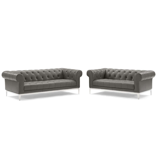 Modway Outlet Idyll Tufted Upholstered Leather Sofa and Loveseat Set by Modway  Living Room Furniture Gray - EEI-4189-GRY-SET