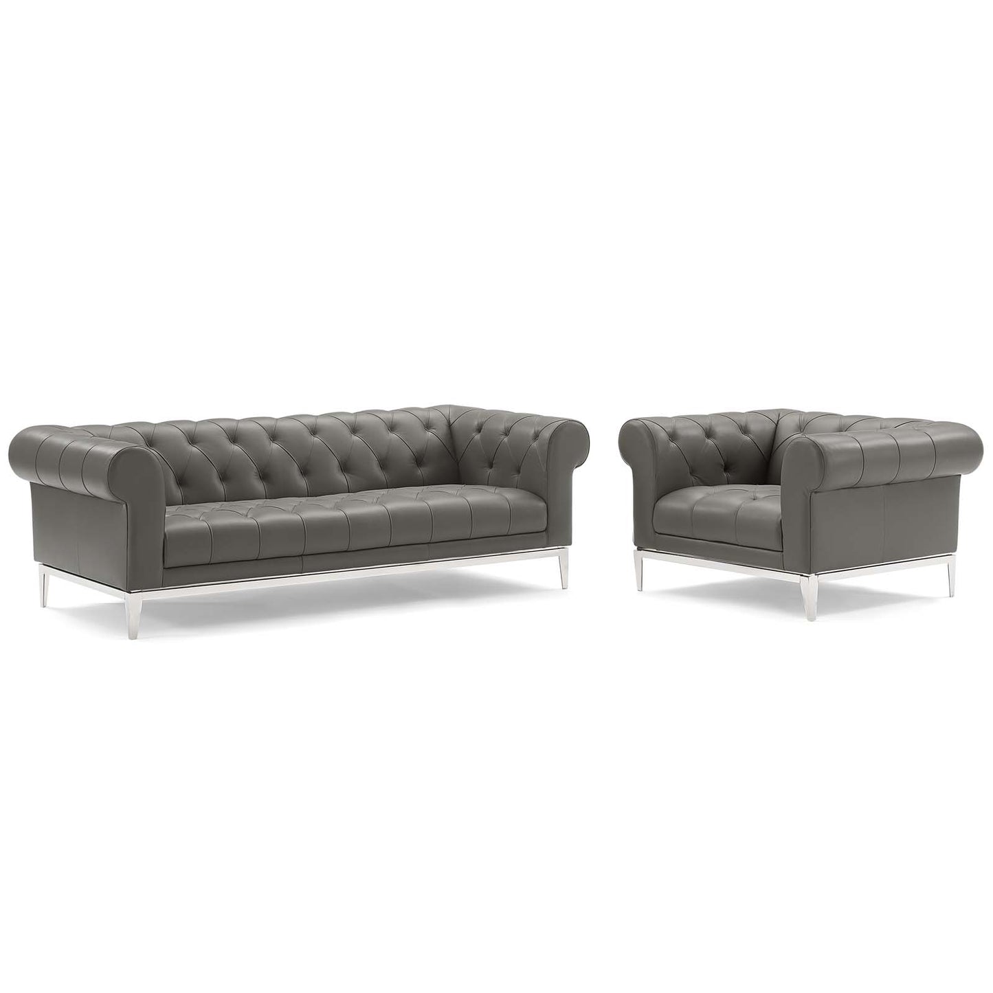 Modway Outlet Idyll Tufted Upholstered Leather Sofa and Armchair Set by Modway  Living Room Furniture Gray - EEI-4191-GRY-SET