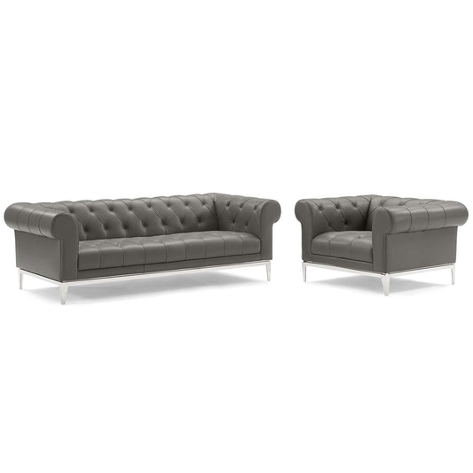 Modway Outlet Idyll Tufted Upholstered Leather Sofa and Armchair Set by Modway  Living Room Furniture Gray - EEI-4191-GRY-SET