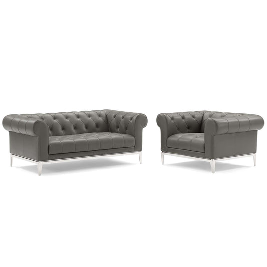 Modway Outlet Idyll Tufted Upholstered Leather Loveseat and Armchair by Modway  Living Room Furniture Gray - EEI-4193-GRY-SET
