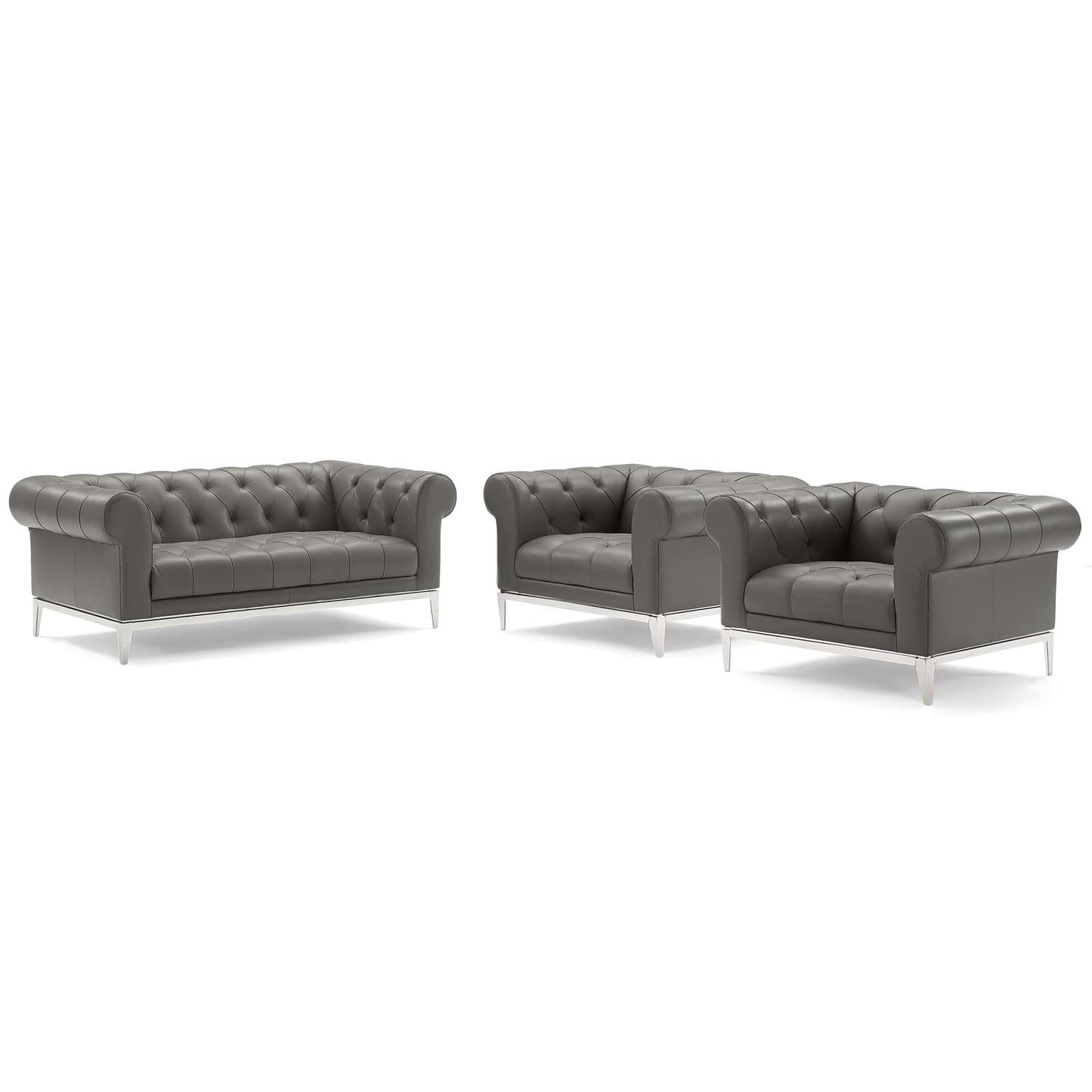 Modway Outlet Idyll 3 Piece Tufted Upholstered Leather Set by Modway  Living Room Furniture Gray - EEI-4194-GRY-SET