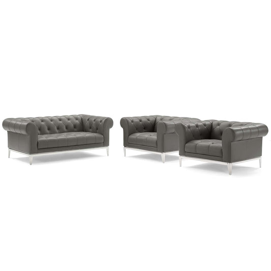 Modway Outlet Idyll 3 Piece Tufted Upholstered Leather Set by Modway  Living Room Furniture Gray - EEI-4194-GRY-SET