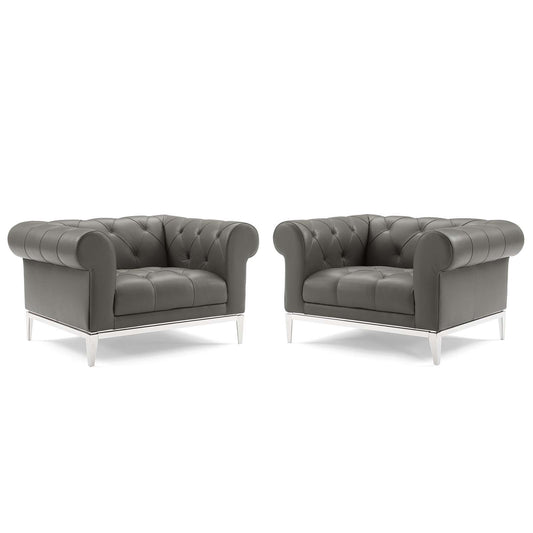 Modway Outlet Idyll Tufted Upholstered Leather Armchair Set of 2 by Modway  Living Room Furniture Gray - EEI-4195-GRY