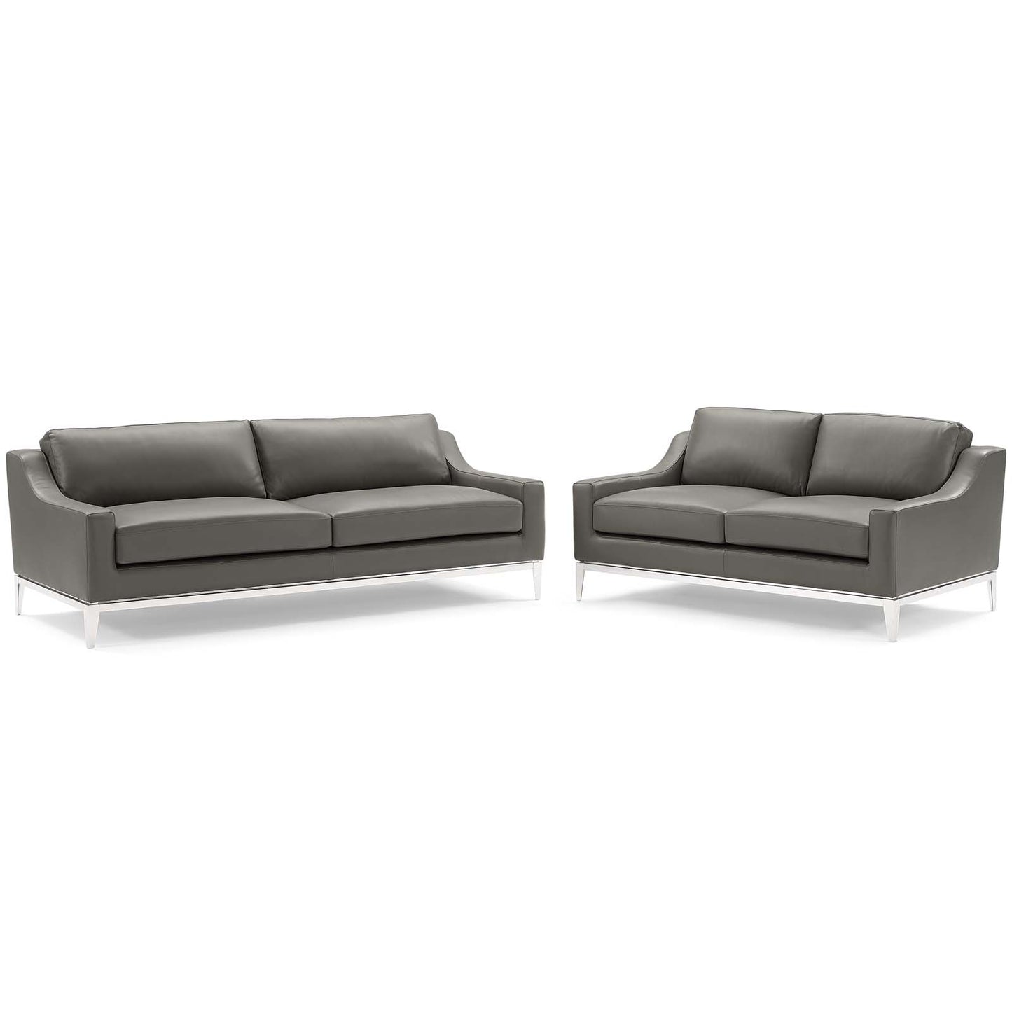 Modway Outlet Harness Stainless Steel Base Leather Sofa and Loveseat Set by Modway  Living Room Furniture Gray - EEI-4196-GRY-SET
