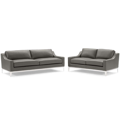 Modway Outlet Harness Stainless Steel Base Leather Sofa and Loveseat Set by Modway  Living Room Furniture Gray - EEI-4196-GRY-SET