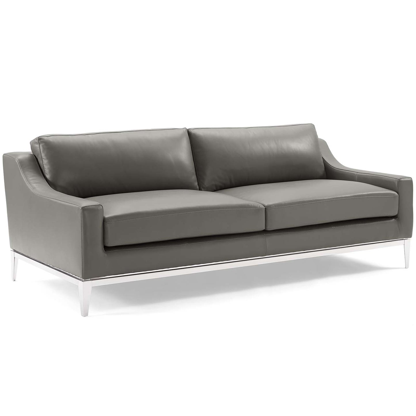 Modway Outlet Harness Stainless Steel Base Leather Sofa and Loveseat Set by Modway  Living Room Furniture Gray - EEI-4196-GRY-SET