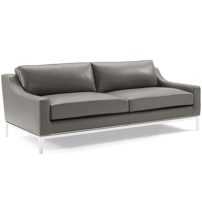 Modway Outlet Harness Stainless Steel Base Leather Sofa and Loveseat Set by Modway  Living Room Furniture Gray - EEI-4196-GRY-SET