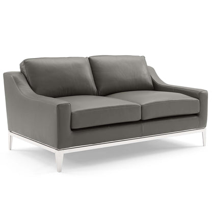 Modway Outlet Harness Stainless Steel Base Leather Sofa and Loveseat Set by Modway  Living Room Furniture Gray - EEI-4196-GRY-SET