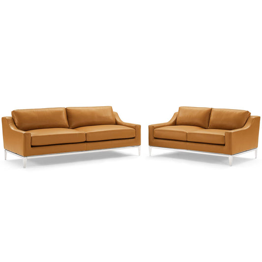 Modway Outlet Harness Stainless Steel Base Leather Sofa and Loveseat Set by Modway  Living Room Furniture Tan - EEI-4196-TAN-SET
