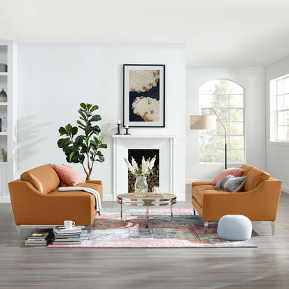 Modway Outlet Harness Stainless Steel Base Leather Sofa and Loveseat Set by Modway  Living Room Furniture Tan - EEI-4196-TAN-SET
